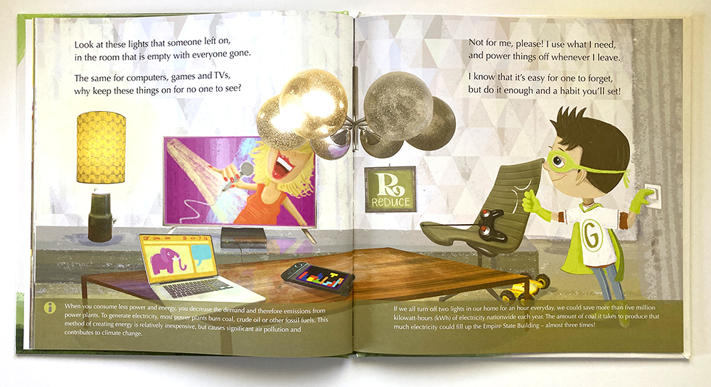 Not-for-me-please-i-choose-to-act-green energysaver children book illustration collage